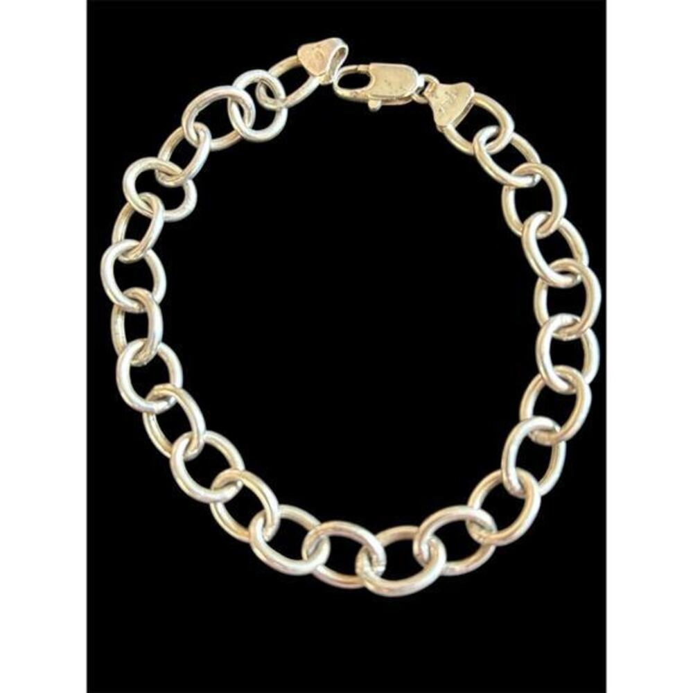 7.5” Sterling Silver Italian Bold Link Chain Bracelet Charm 925